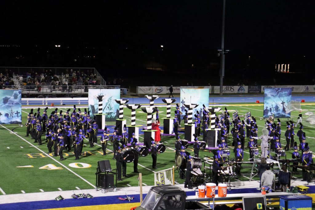 SHS band halfway through their Beetlejuice Beetlejuice performance during halftime at the homecoming football game. (Brian Rizer) | SHS Ocksheperida