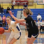 Ella Bilyeu dribbles around thunder basin defender in a home game Saturday Feb. 1, 2025. (Courtesy Mia Katschke)