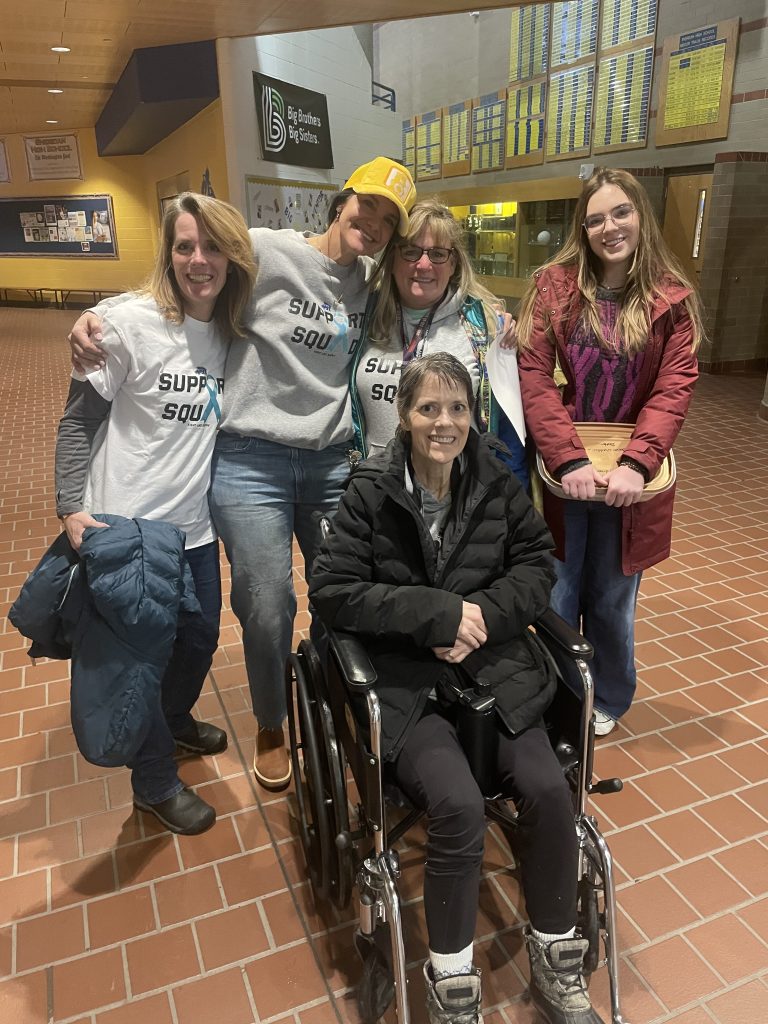 Sister Kelly Hatch, Gretchen McCafferty, Penny Hanify, daughter Anna Flickinger stand behind Kathy Channel in support. (Courtesy Gretchen McCafferty)
